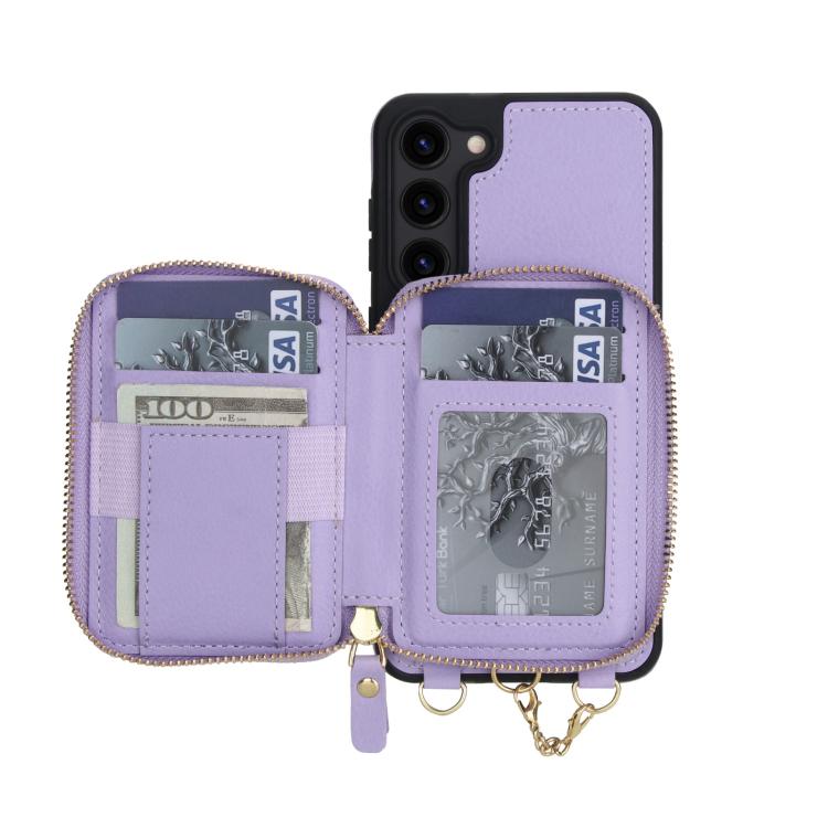 For Samsung Galaxy S23 5G AwQuer 2 in 1 Crossbody Zipper Wallet Leather Back Phone Case