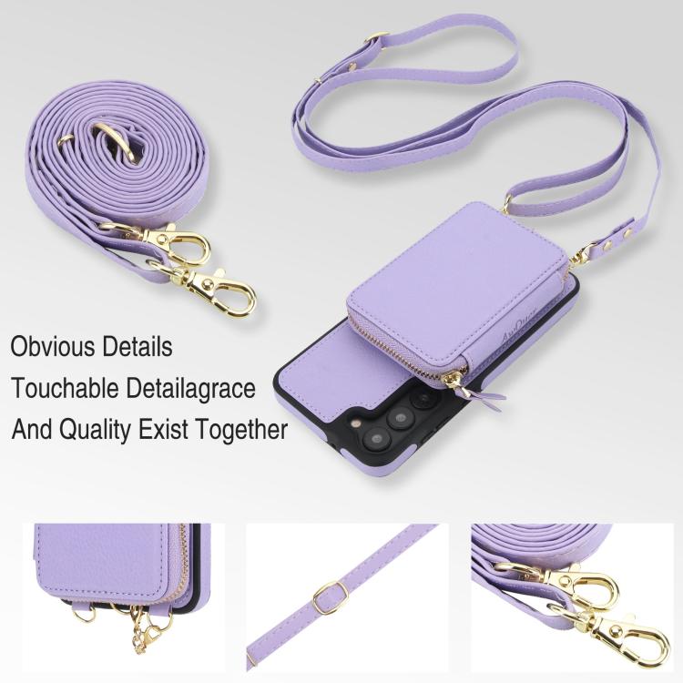 For Samsung Galaxy S23 5G AwQuer 2 in 1 Crossbody Zipper Wallet Leather Back Phone Case
