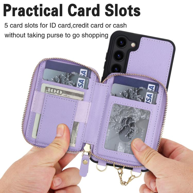 For Samsung Galaxy S23 5G AwQuer 2 in 1 Crossbody Zipper Wallet Leather Back Phone Case
