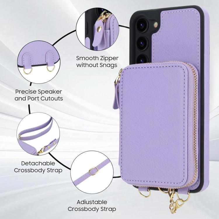 For Samsung Galaxy S23 5G AwQuer 2 in 1 Crossbody Zipper Wallet Leather Back Phone Case