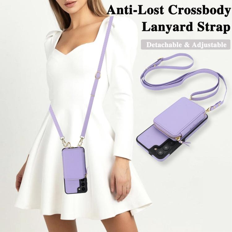 For Samsung Galaxy S23 5G AwQuer 2 in 1 Crossbody Zipper Wallet Leather Back Phone Case