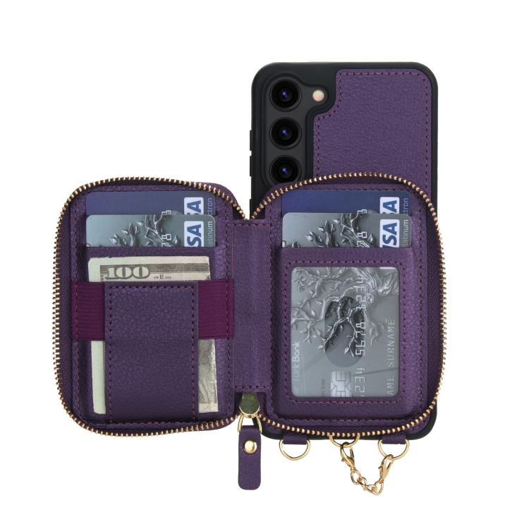 For Samsung Galaxy S23 5G AwQuer 2 in 1 Crossbody Zipper Wallet Leather Back Phone Case