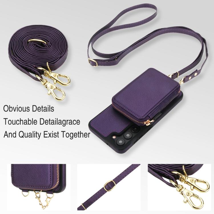 For Samsung Galaxy S23 5G AwQuer 2 in 1 Crossbody Zipper Wallet Leather Back Phone Case