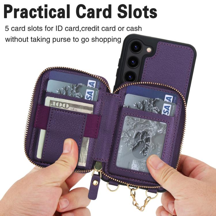 For Samsung Galaxy S23 5G AwQuer 2 in 1 Crossbody Zipper Wallet Leather Back Phone Case