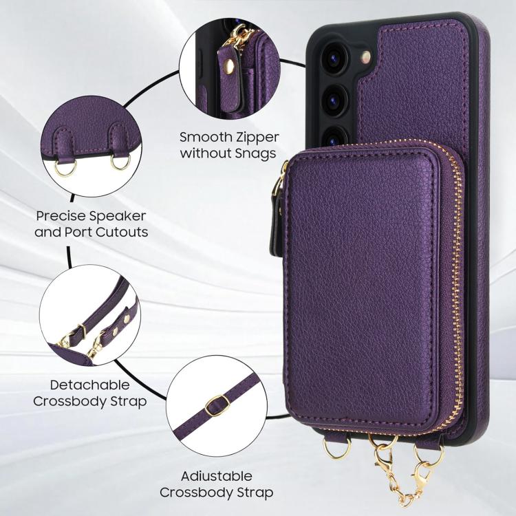 For Samsung Galaxy S23 5G AwQuer 2 in 1 Crossbody Zipper Wallet Leather Back Phone Case