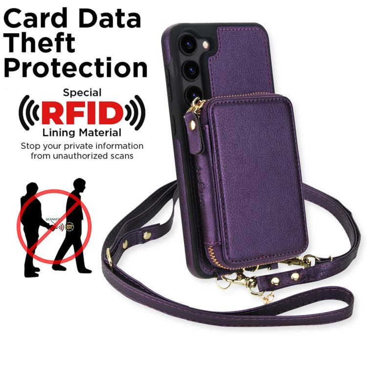 For Samsung Galaxy S23 5G AwQuer 2 in 1 Crossbody Zipper Wallet Leather Back Phone Case