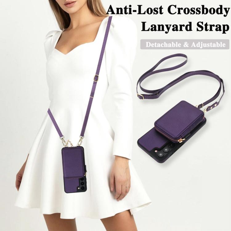 For Samsung Galaxy S23 5G AwQuer 2 in 1 Crossbody Zipper Wallet Leather Back Phone Case