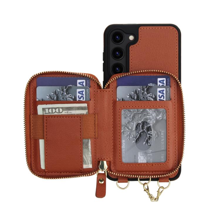 For Samsung Galaxy S23 5G AwQuer 2 in 1 Crossbody Zipper Wallet Leather Back Phone Case