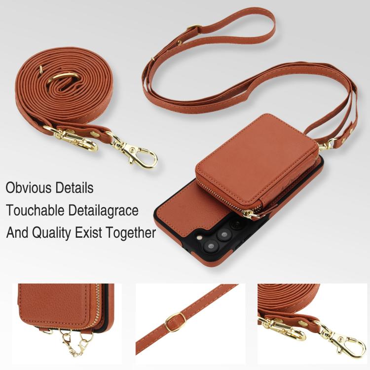 For Samsung Galaxy S23 5G AwQuer 2 in 1 Crossbody Zipper Wallet Leather Back Phone Case