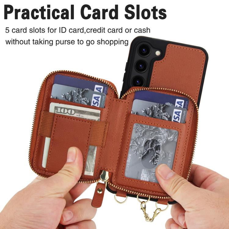 For Samsung Galaxy S23 5G AwQuer 2 in 1 Crossbody Zipper Wallet Leather Back Phone Case
