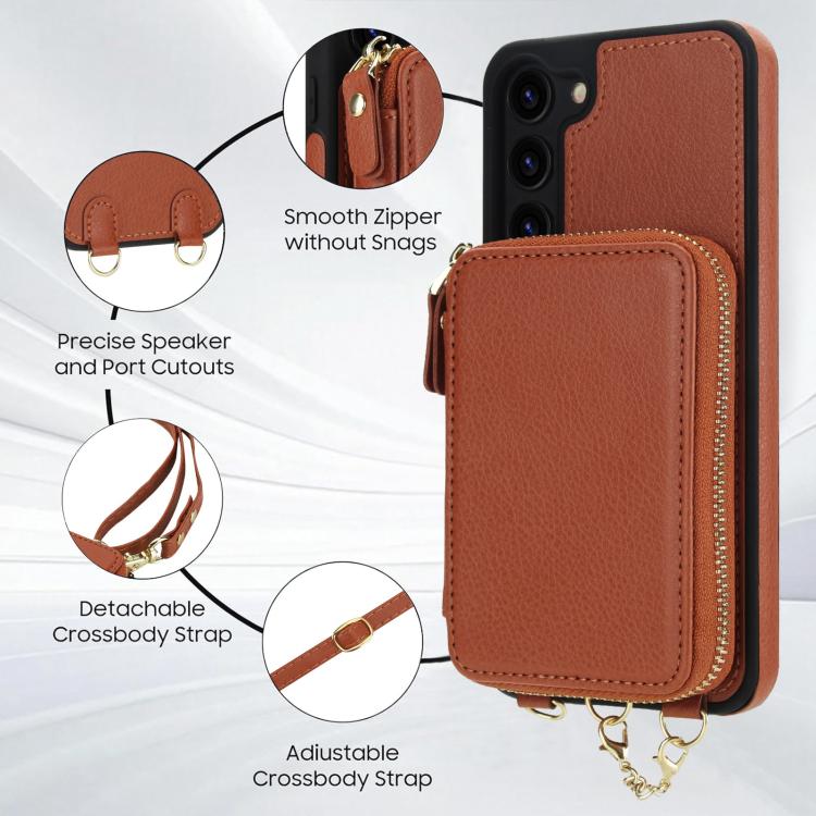 For Samsung Galaxy S23 5G AwQuer 2 in 1 Crossbody Zipper Wallet Leather Back Phone Case