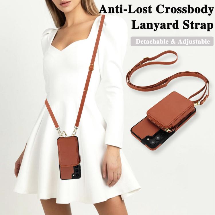 For Samsung Galaxy S23 5G AwQuer 2 in 1 Crossbody Zipper Wallet Leather Back Phone Case