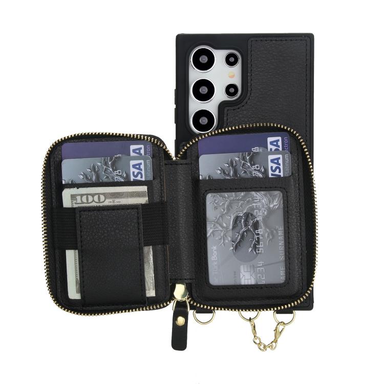 For Samsung Galaxy S23 Ultra 5G AwQuer 2 in 1 Crossbody Zipper Wallet Leather Back Phone Case