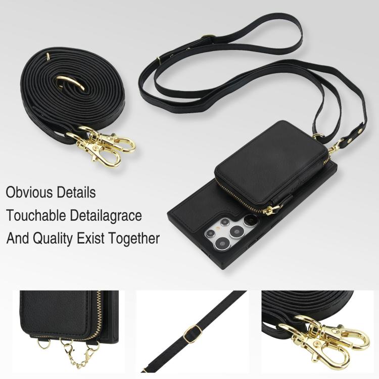For Samsung Galaxy S23 Ultra 5G AwQuer 2 in 1 Crossbody Zipper Wallet Leather Back Phone Case