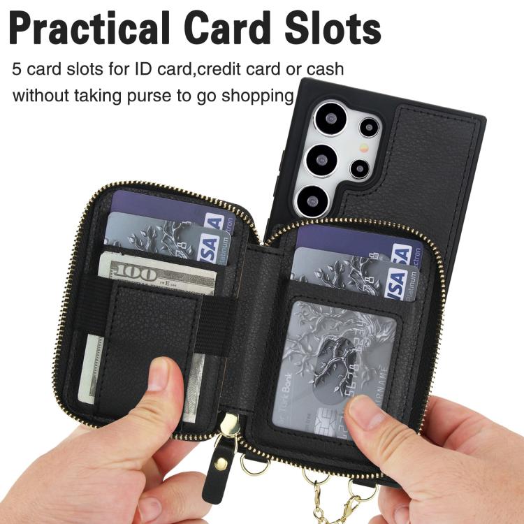 For Samsung Galaxy S23 Ultra 5G AwQuer 2 in 1 Crossbody Zipper Wallet Leather Back Phone Case