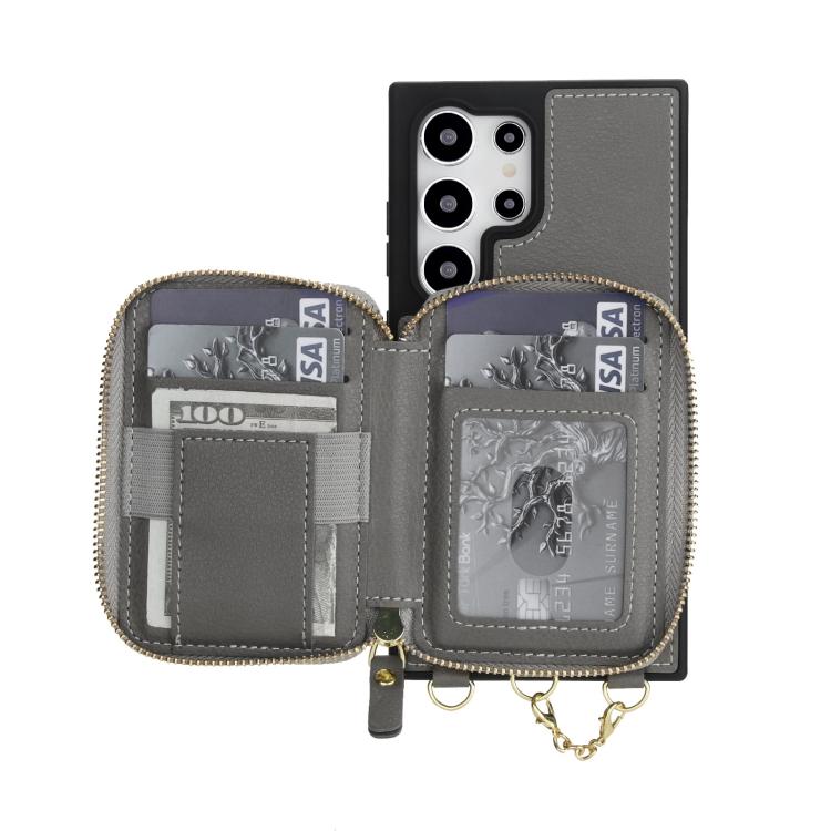 For Samsung Galaxy S23 Ultra 5G AwQuer 2 in 1 Crossbody Zipper Wallet Leather Back Phone Case