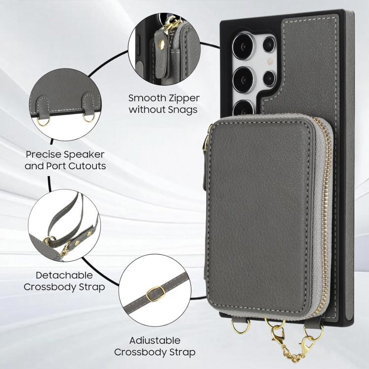 For Samsung Galaxy S23 Ultra 5G AwQuer 2 in 1 Crossbody Zipper Wallet Leather Back Phone Case