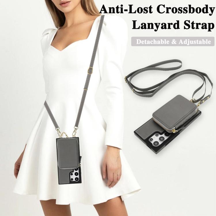 For Samsung Galaxy S23 Ultra 5G AwQuer 2 in 1 Crossbody Zipper Wallet Leather Back Phone Case