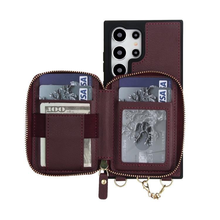For Samsung Galaxy S23 Ultra 5G AwQuer 2 in 1 Crossbody Zipper Wallet Leather Back Phone Case