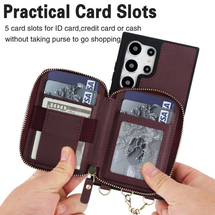 For Samsung Galaxy S23 Ultra 5G AwQuer 2 in 1 Crossbody Zipper Wallet Leather Back Phone Case