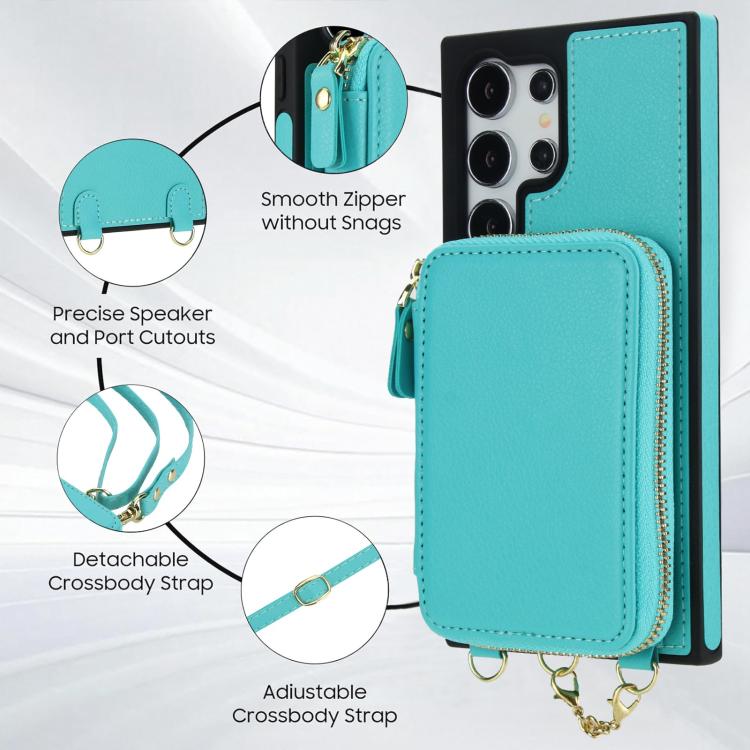 For Samsung Galaxy S23 Ultra 5G AwQuer 2 in 1 Crossbody Zipper Wallet Leather Back Phone Case