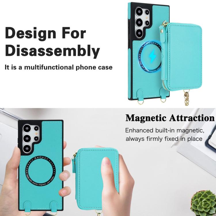 For Samsung Galaxy S23 Ultra 5G AwQuer 2 in 1 Crossbody Zipper Wallet Leather Back Phone Case