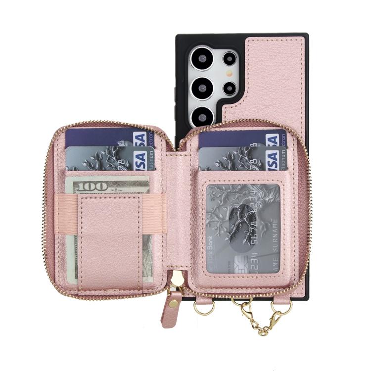 For Samsung Galaxy S23 Ultra 5G AwQuer 2 in 1 Crossbody Zipper Wallet Leather Back Phone Case