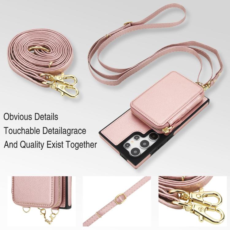 For Samsung Galaxy S23 Ultra 5G AwQuer 2 in 1 Crossbody Zipper Wallet Leather Back Phone Case