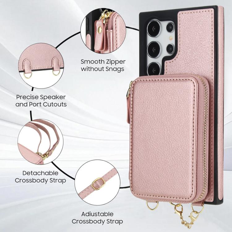 For Samsung Galaxy S23 Ultra 5G AwQuer 2 in 1 Crossbody Zipper Wallet Leather Back Phone Case
