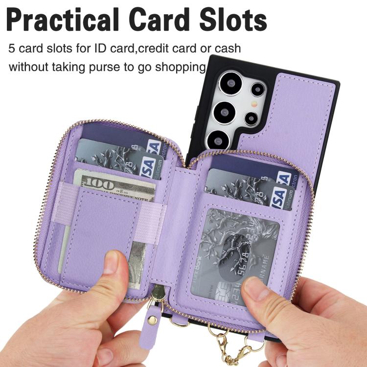 For Samsung Galaxy S23 Ultra 5G AwQuer 2 in 1 Crossbody Zipper Wallet Leather Back Phone Case