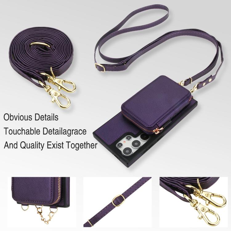 For Samsung Galaxy S23 Ultra 5G AwQuer 2 in 1 Crossbody Zipper Wallet Leather Back Phone Case