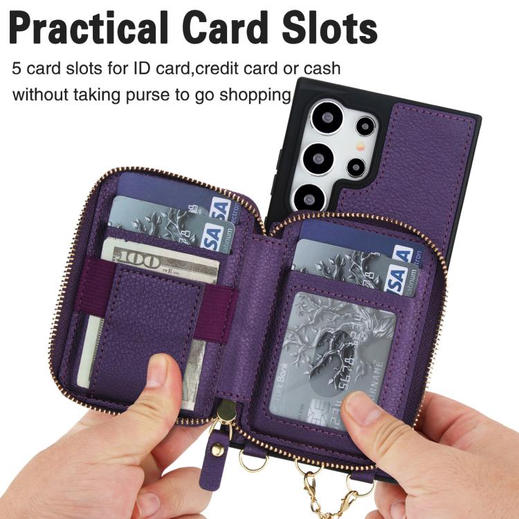 For Samsung Galaxy S23 Ultra 5G AwQuer 2 in 1 Crossbody Zipper Wallet Leather Back Phone Case
