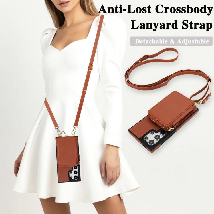 For Samsung Galaxy S23 Ultra 5G AwQuer 2 in 1 Crossbody Zipper Wallet Leather Back Phone Case