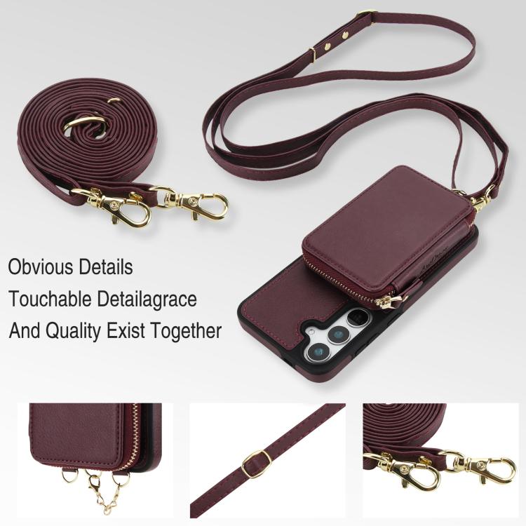 For Samsung Galaxy S24+ / S25+ 5G AwQuer 2 in 1 Crossbody Zipper Wallet Leather Back Phone Case