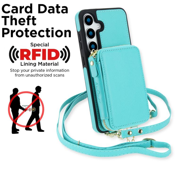 For Samsung Galaxy S24+ / S25+ 5G AwQuer 2 in 1 Crossbody Zipper Wallet Leather Back Phone Case