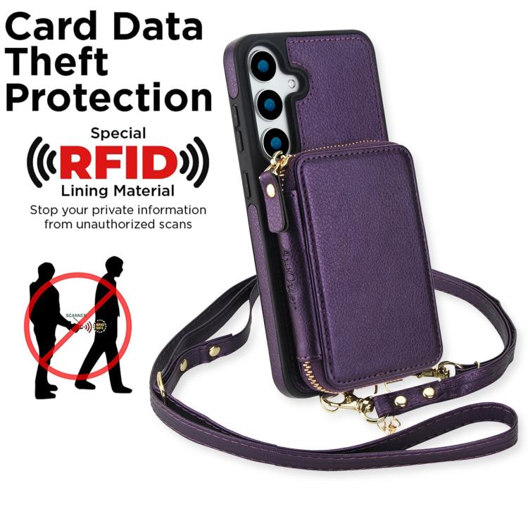 For Samsung Galaxy S24+ / S25+ 5G AwQuer 2 in 1 Crossbody Zipper Wallet Leather Back Phone Case