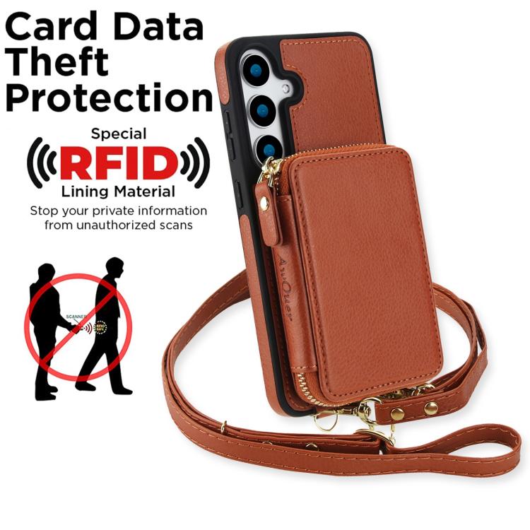 For Samsung Galaxy S24+ / S25+ 5G AwQuer 2 in 1 Crossbody Zipper Wallet Leather Back Phone Case