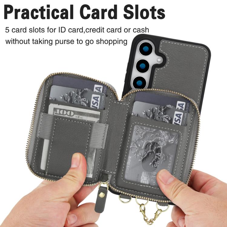 For Samsung Galaxy S24 FE 5G AwQuer 2 in 1 Crossbody Zipper Wallet Leather Back Phone Case