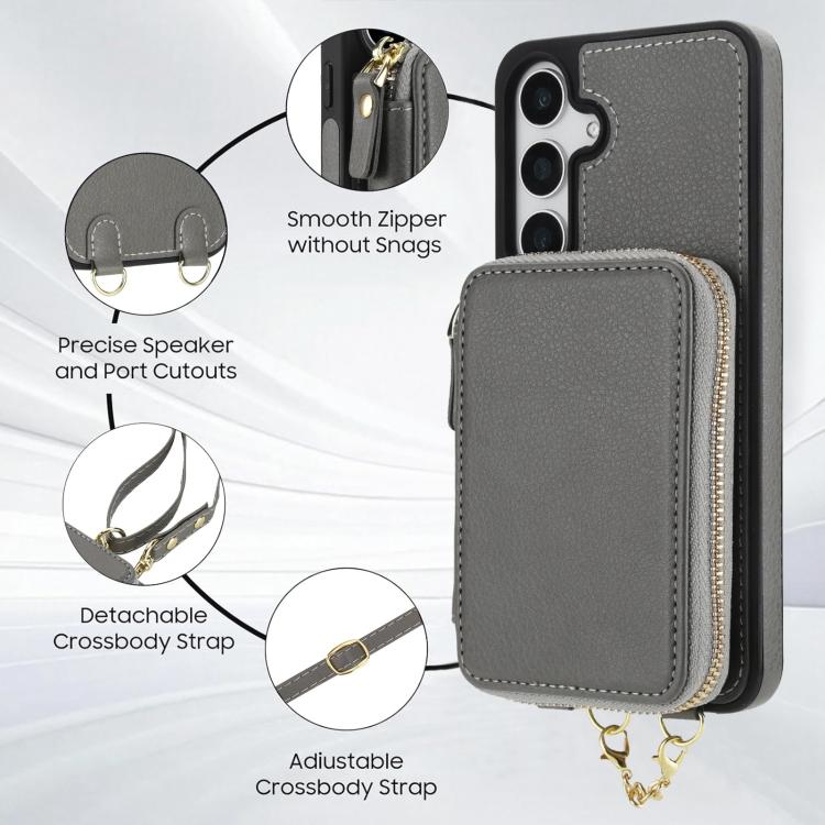 For Samsung Galaxy S24 FE 5G AwQuer 2 in 1 Crossbody Zipper Wallet Leather Back Phone Case