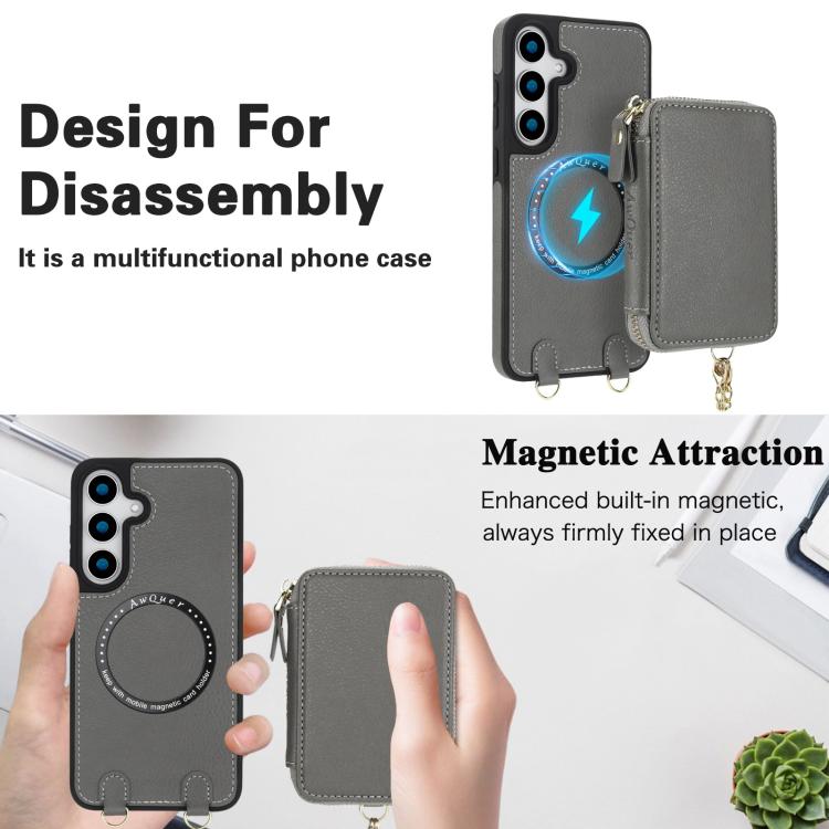 For Samsung Galaxy S24 FE 5G AwQuer 2 in 1 Crossbody Zipper Wallet Leather Back Phone Case