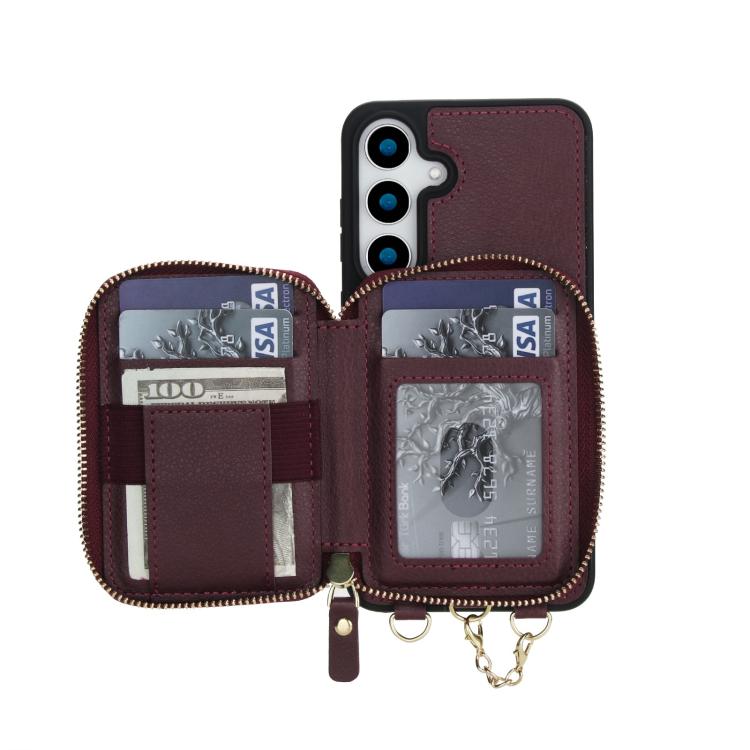 For Samsung Galaxy S24 FE 5G AwQuer 2 in 1 Crossbody Zipper Wallet Leather Back Phone Case