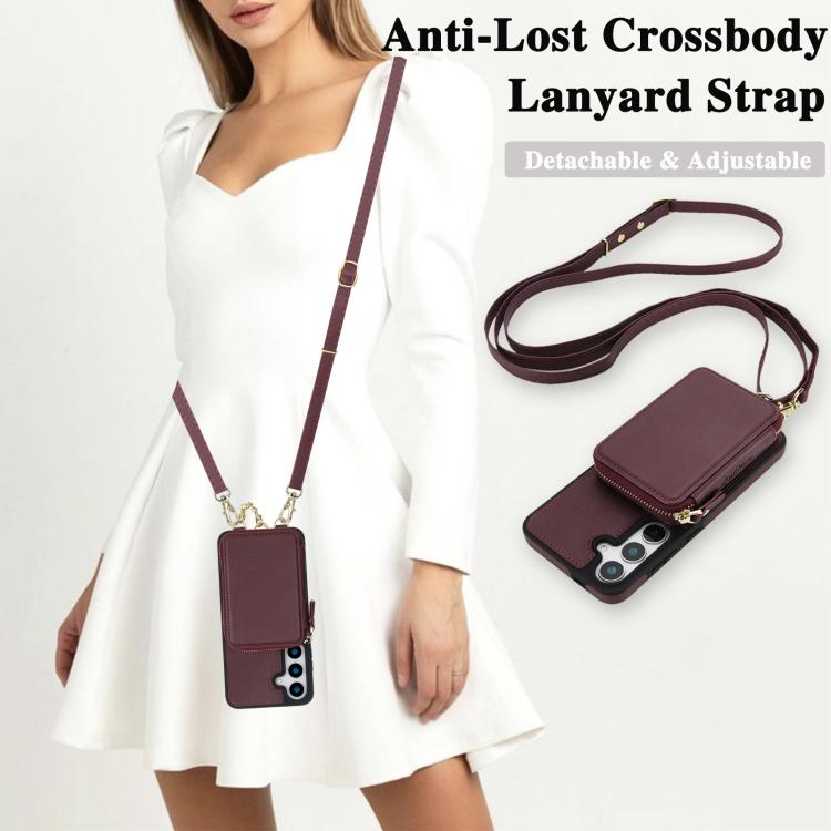 For Samsung Galaxy S24 FE 5G AwQuer 2 in 1 Crossbody Zipper Wallet Leather Back Phone Case