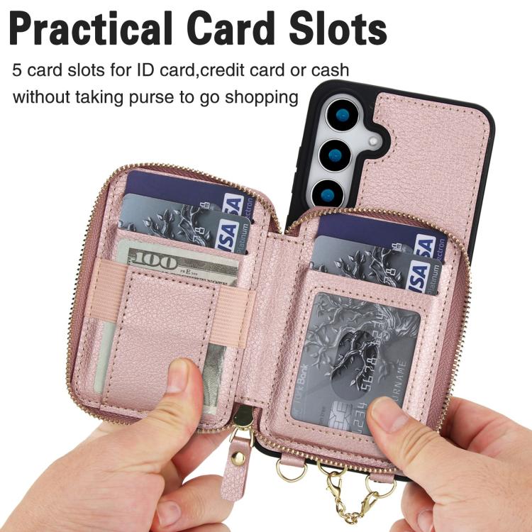For Samsung Galaxy S24 FE 5G AwQuer 2 in 1 Crossbody Zipper Wallet Leather Back Phone Case