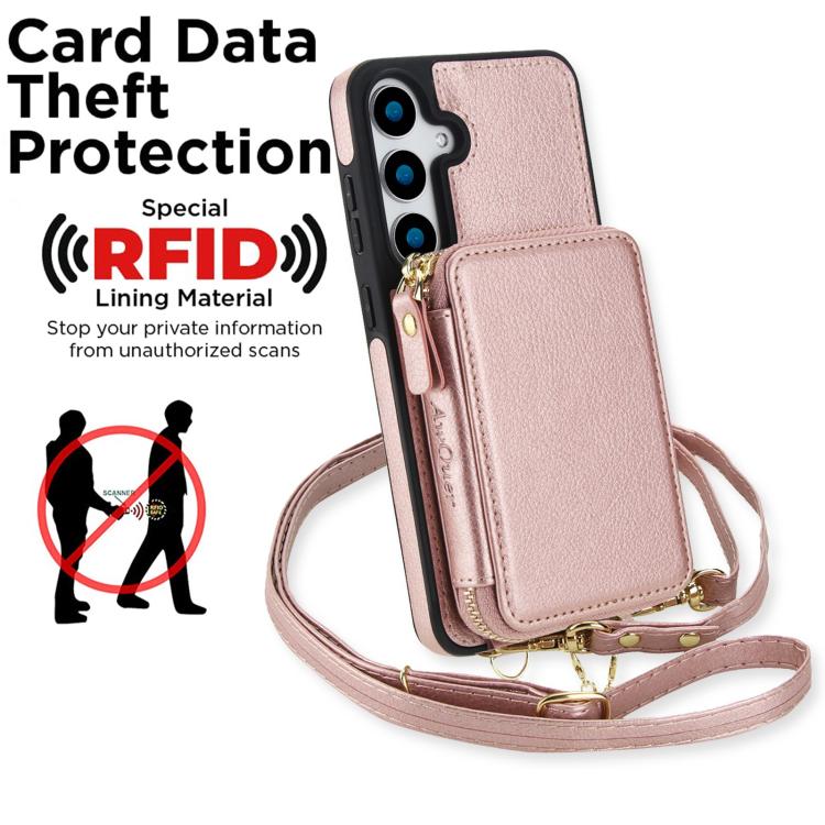 For Samsung Galaxy S24 FE 5G AwQuer 2 in 1 Crossbody Zipper Wallet Leather Back Phone Case
