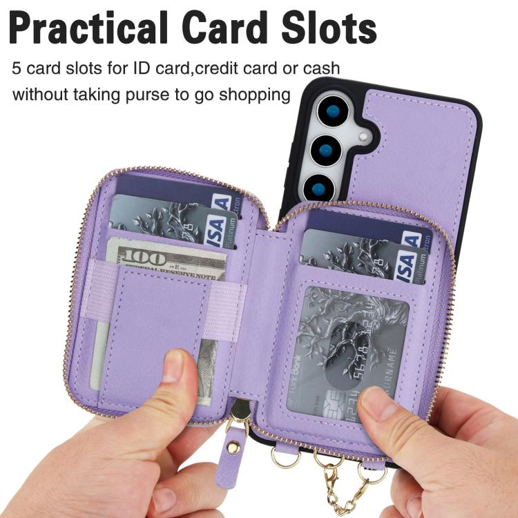 For Samsung Galaxy S24 FE 5G AwQuer 2 in 1 Crossbody Zipper Wallet Leather Back Phone Case