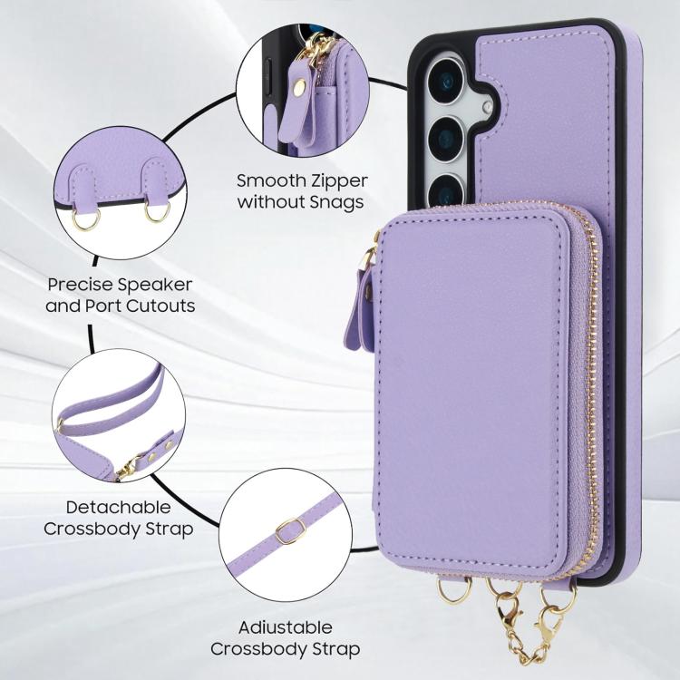 For Samsung Galaxy S24 FE 5G AwQuer 2 in 1 Crossbody Zipper Wallet Leather Back Phone Case