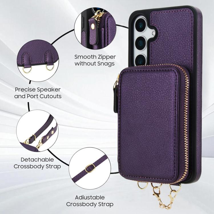 For Samsung Galaxy S24 FE 5G AwQuer 2 in 1 Crossbody Zipper Wallet Leather Back Phone Case