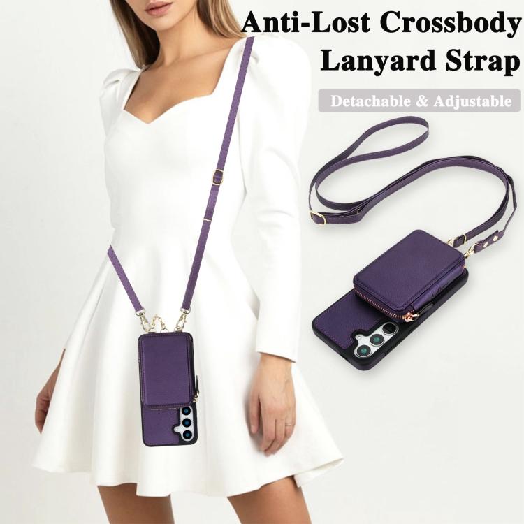 For Samsung Galaxy S24 FE 5G AwQuer 2 in 1 Crossbody Zipper Wallet Leather Back Phone Case