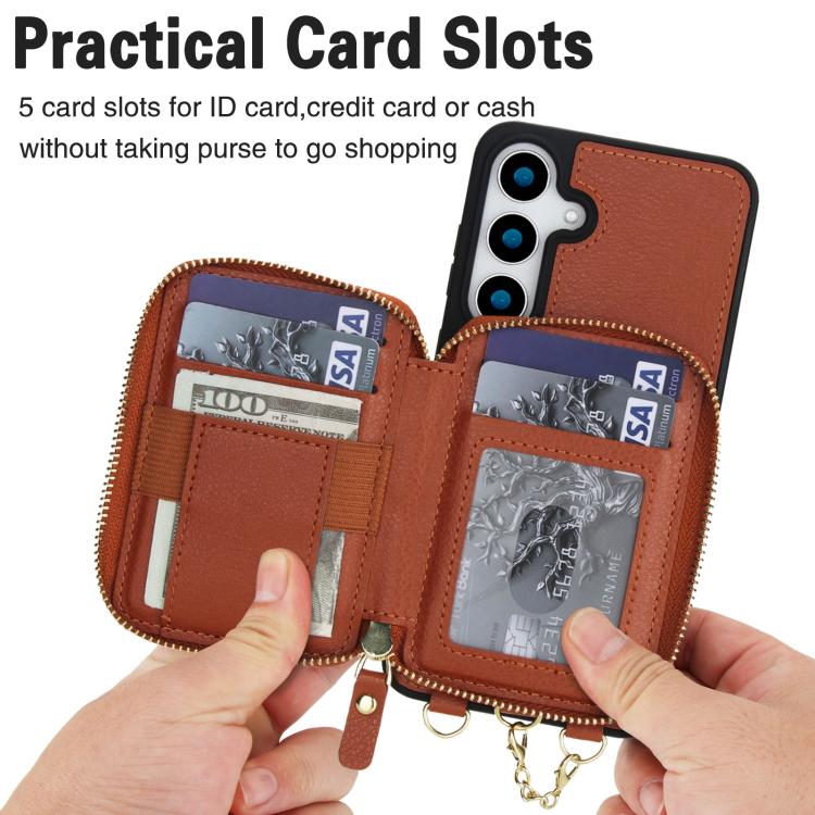 For Samsung Galaxy S24 FE 5G AwQuer 2 in 1 Crossbody Zipper Wallet Leather Back Phone Case