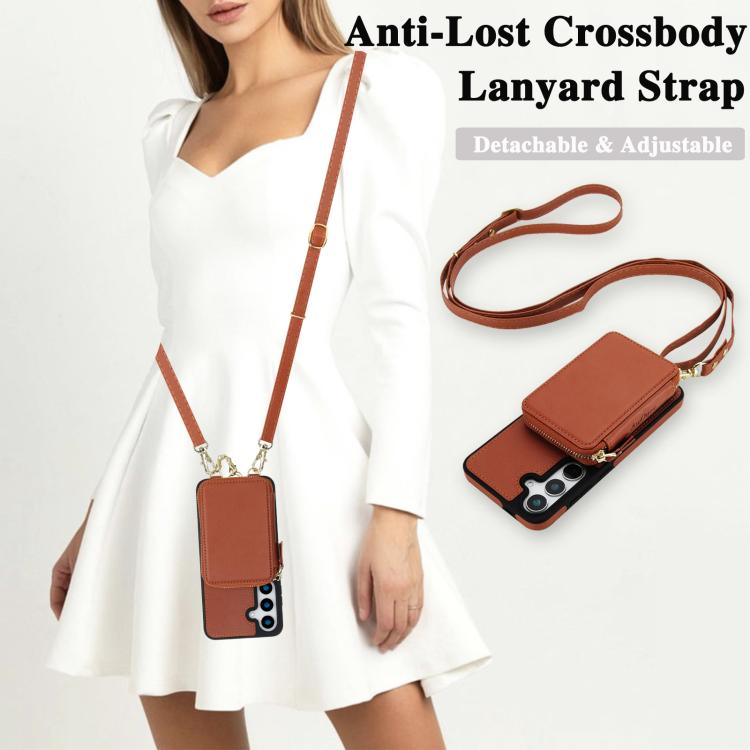For Samsung Galaxy S24 FE 5G AwQuer 2 in 1 Crossbody Zipper Wallet Leather Back Phone Case